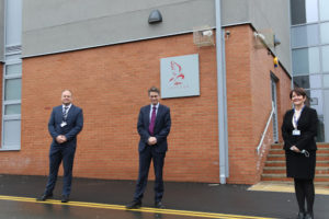 Gavin Williamson, Secretary of State for Education standing near the Wilmington Academy Entrance