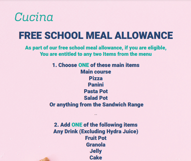 Cucina Free School Meal Allowance Poster