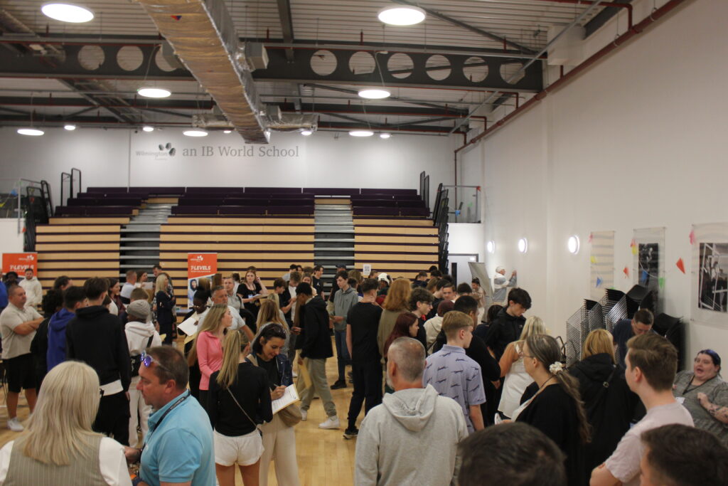 Students collecting their results in the hall