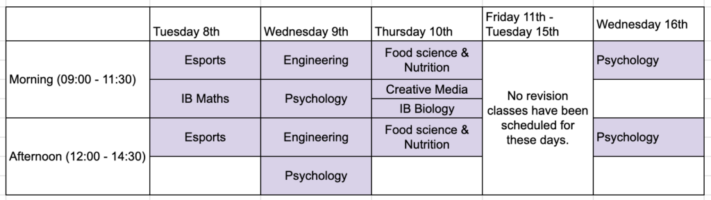 Year 13 revision schedule